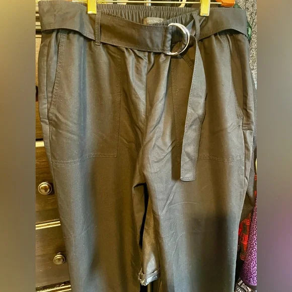 Anne Taylor belted black ankle pant size 12. Straight leg, cuffed hem, pull on. - Picture 3 of 6
